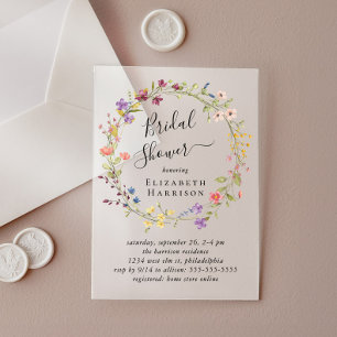 Boho Wildflower Bridal Shower Frosted Acrylic Invitations