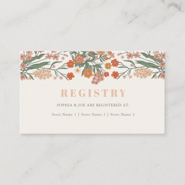 Boho Wildflower Bridal Shower Gift Registry Enclosure Card (Front)