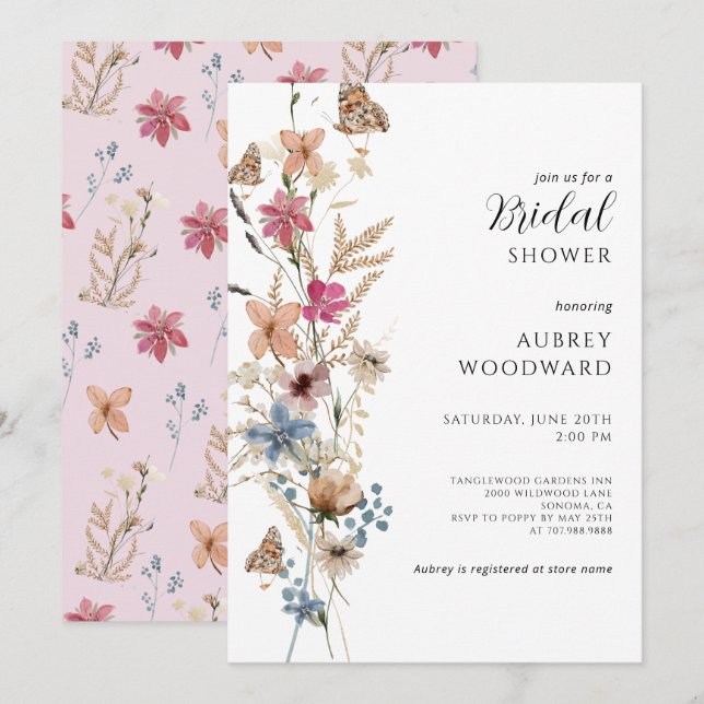 Boho Wildflower Bridal Shower Invitation (Front/Back)