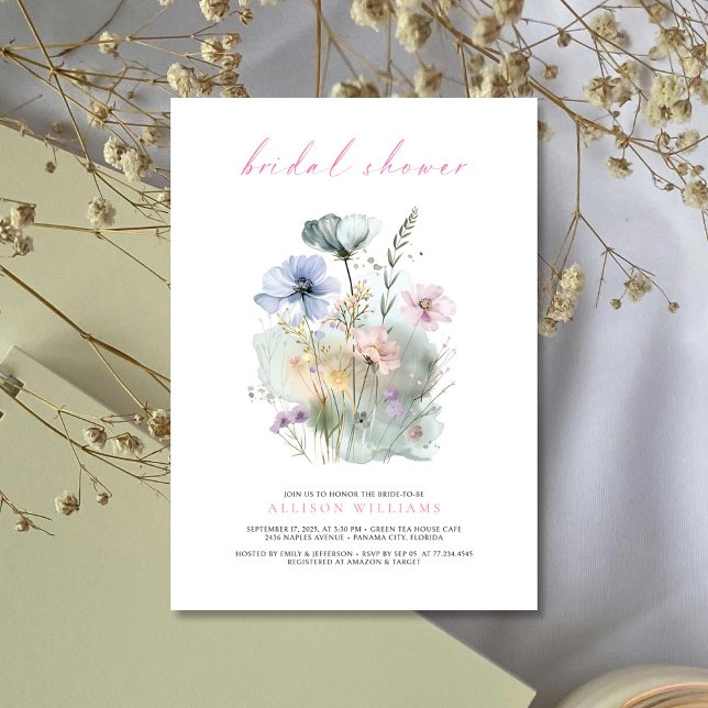 Boho Wildflower Bridal Shower Invitation  (Elegant Blush & Boho: Wildflower Bridal Shower Invitation Personalized)