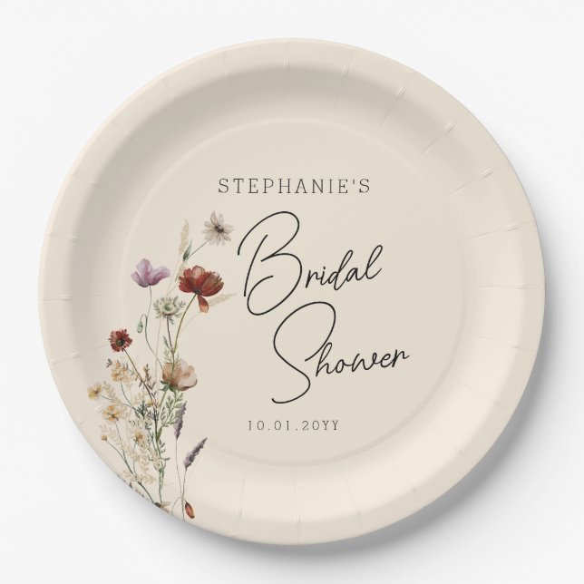 Boho Wildflower Bridal Shower Paper Plate (Front)