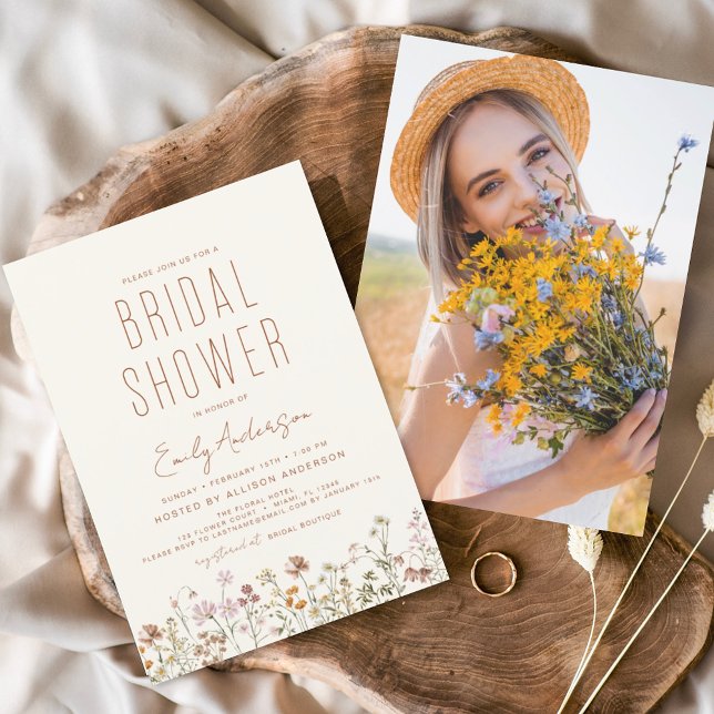 Boho Wildflower Bridal Shower Photo Invitation (Creator Uploaded)
