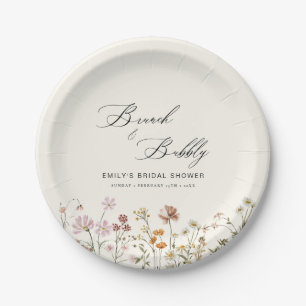 Boho Wildflower Brunch & Bubbly  Bridal Shower Paper Plate