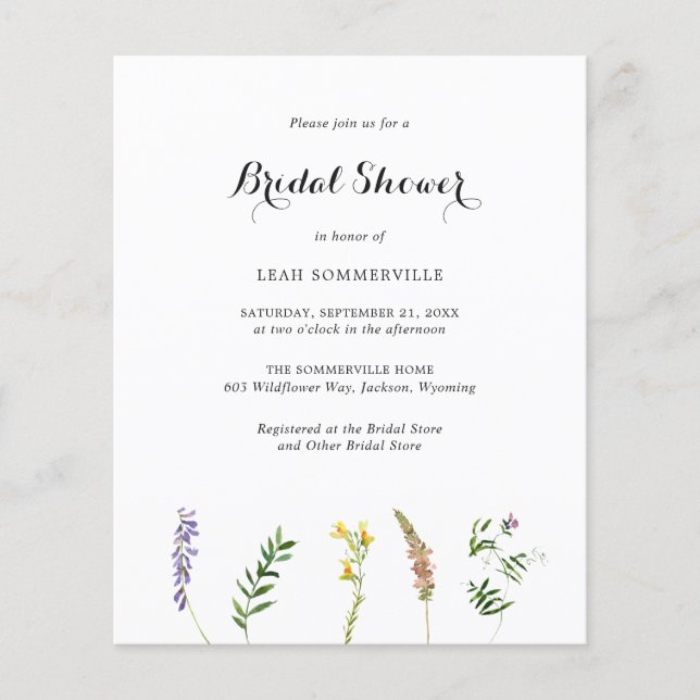 Boho Wildflower Budget Bridal Shower Invitation Flyer (Front)
