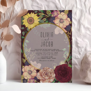 Boho Wildflower Burgundy Wedding Invite