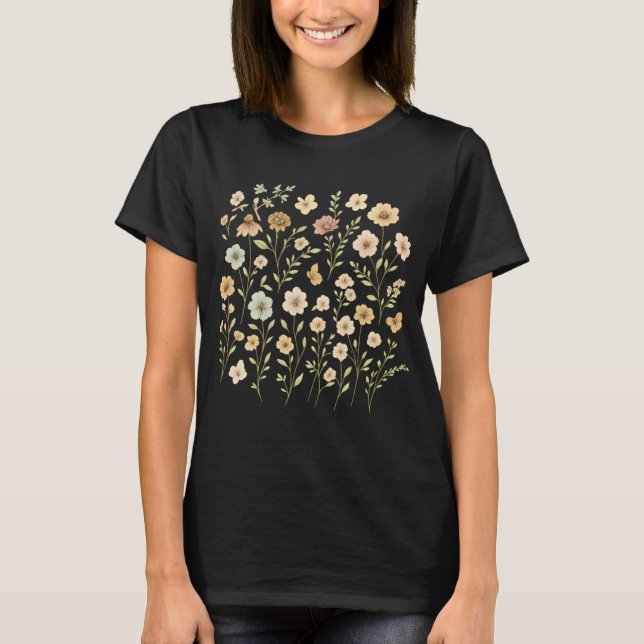 Boho Wildflower & Butterfly Tee  Soft Sage Green  (Front)