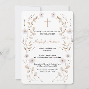 Boho Wildflower Catholic Baptism Invitation