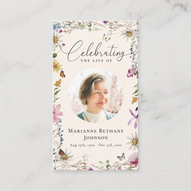 Boho Wildflower Celebration of Life Prayer Card (Front)