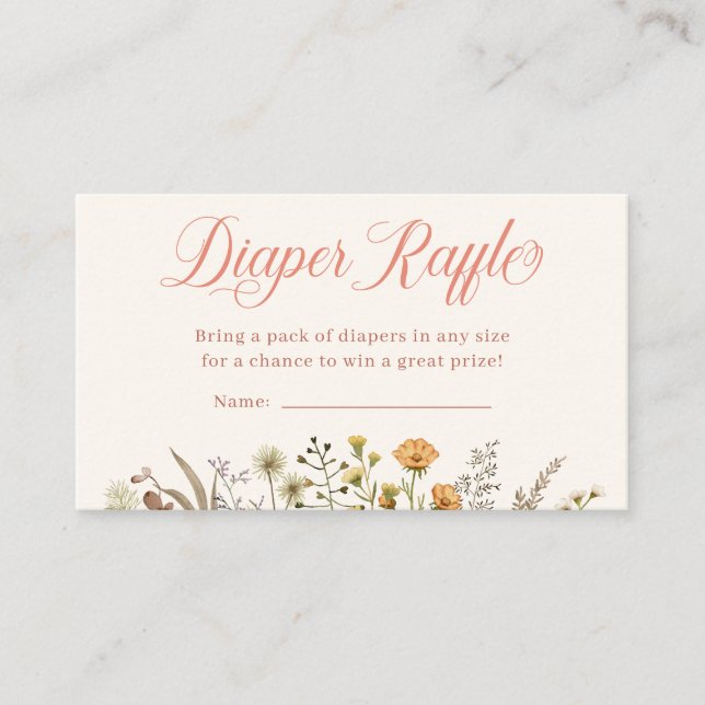 Boho Wildflower Diaper Raffle Baby Shower Enclosure Card (Front)