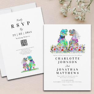 Boho Wildflower Dinosaur Wedding Invitation