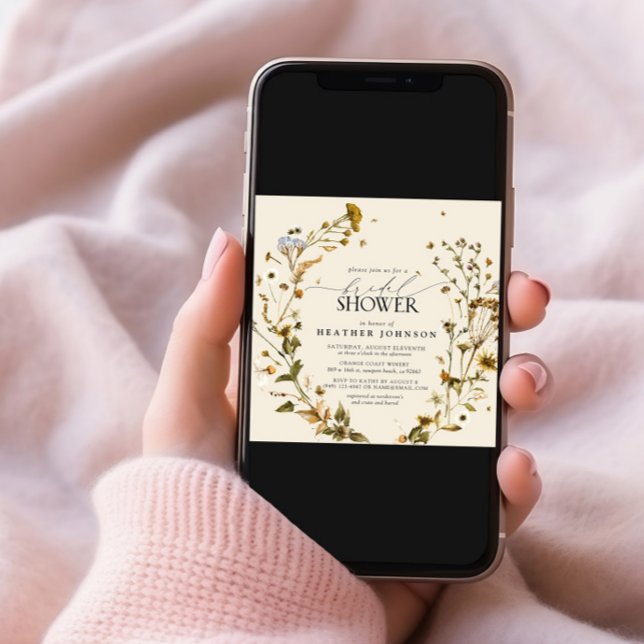 Boho Wildflower Dried Flower Wreath Bridal Shower Invitation (Creator Uploaded)