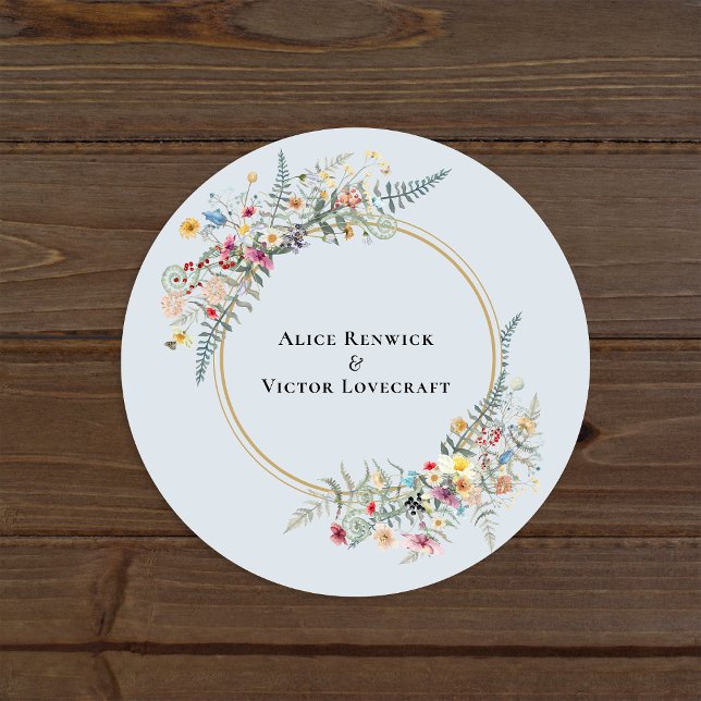 Boho Wildflower Dusty Blue Wedding Envelope Seals (Creator Uploaded)