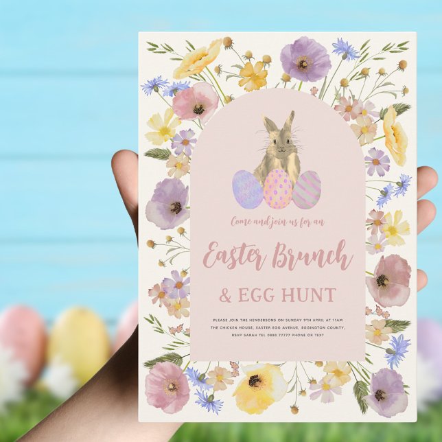 Boho Wildflower Easter Brunch and Egg Hunt  Invitation (Boho Easter egg hunt and brunch invitation )