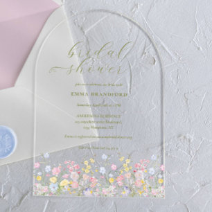 Boho Wildflower Elegant Bridal Shower  Acrylic Invitations
