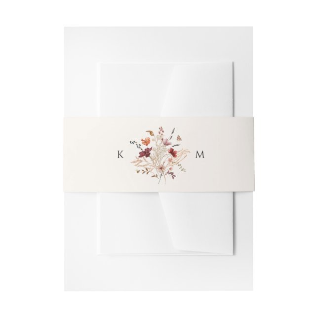 Boho Wildflower Elegant Fall Wedding Invitation Belly Band (Front Example)