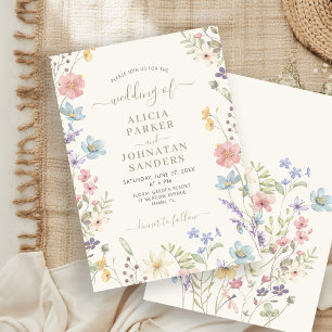 Boho wildflower elegant sage script floral wedding invitation