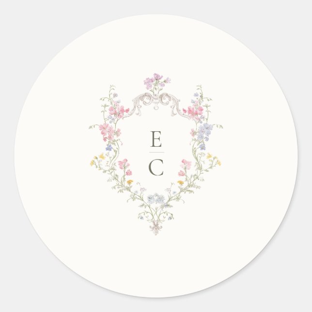 Boho Wildflower Elegant Wedding Classic Round Sticker (Front)