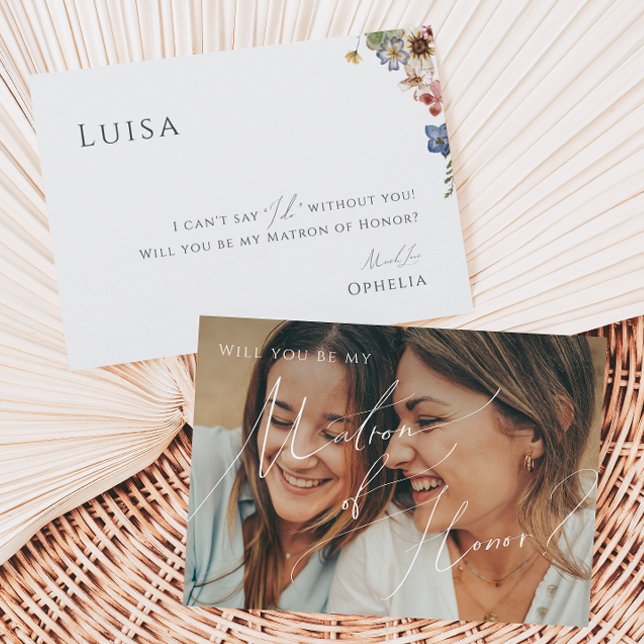 Boho Wildflower Faded Photo Matron of Honour Card (Creator Uploaded)