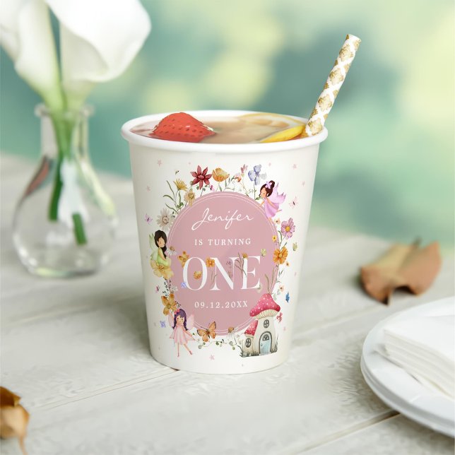 Boho Wildflower Fairy 1st Birthday Party Paper Cups (Creator Uploaded)