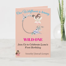 Boho Wildflower Fairy Girl 1st Birthday Card 