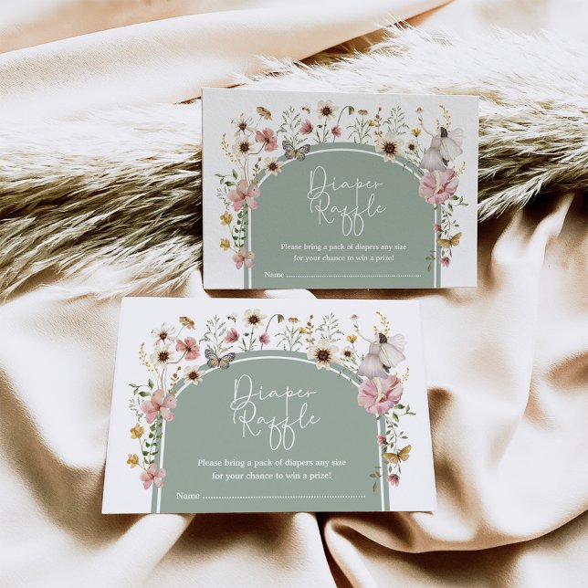 Boho Wildflower Fairy Sage Green Diaper Raffle Enclosure Card (Creator Uploaded)