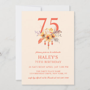 Boho Wildflower Fall Autumn Floral 75TH Birthday Invitation