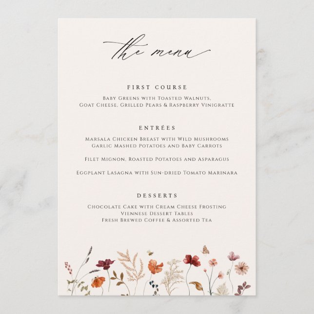 Boho Wildflower Fall Wedding Menu (Front)