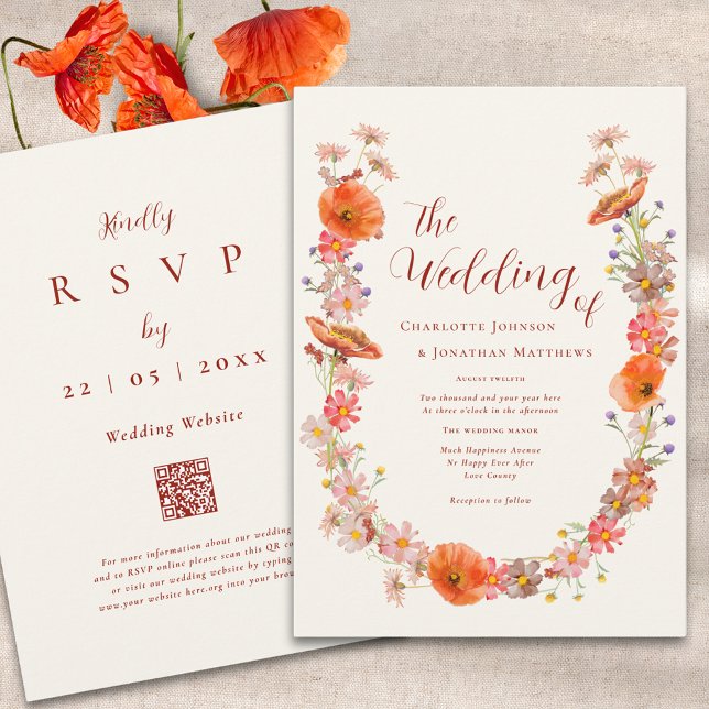Boho Wildflower Fall Wedding QR Code Invitation (Boho wildflower fall wedding qr code invitation )