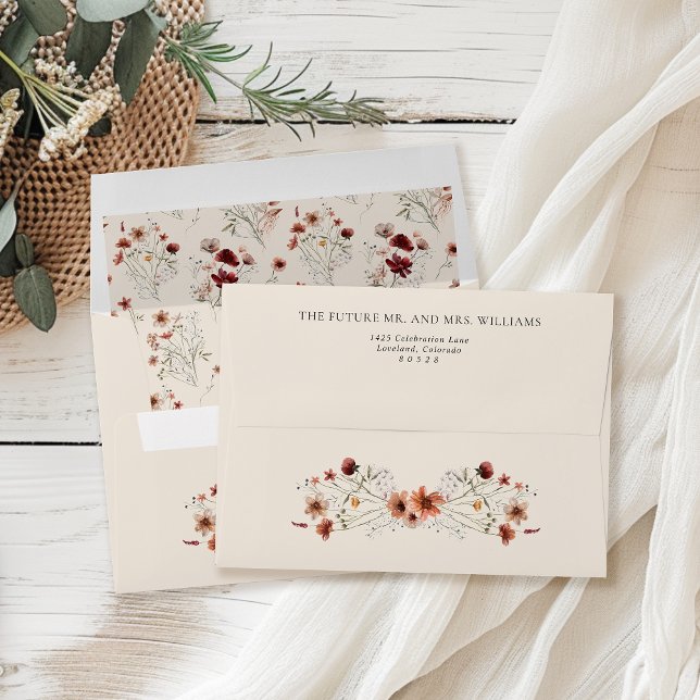 Boho Wildflower Fall Wedding Return Address Envelope (Creator Uploaded)