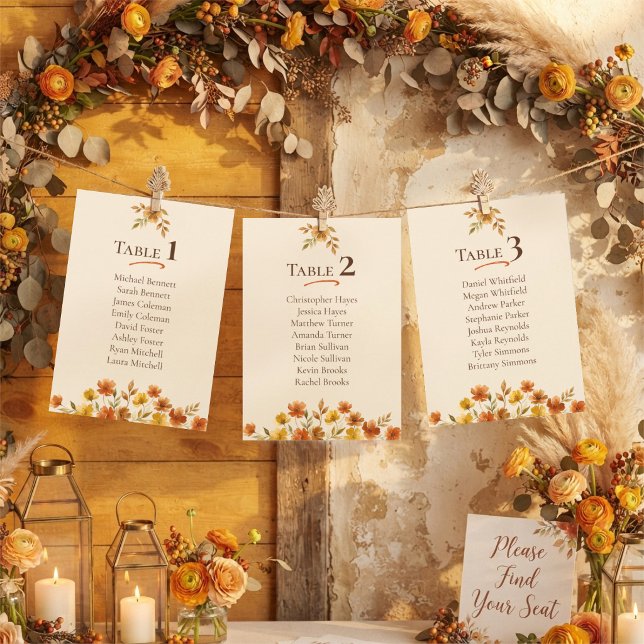 Boho Wildflower Fall Wedding Seating Chart Card (Creator Uploaded)