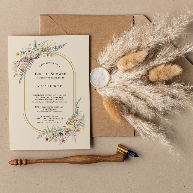 Boho Wildflower Fern Beige Lingerie Shower Invitation (Creator Uploaded)