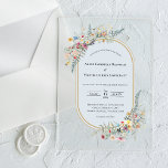 Boho Wildflower Fern Dusty Blue Wedding Acrylic Invitations<br><div class="desc">This Boho Wildflower Fern Dusty Blue Wedding Acrylic Invitations design is an elegant arrangement of classic gold geometric frames embellished with delicate boho floral greenery bouquets and stems. Featuring a palette of timeless light dusty blue on clear acrylic backgrounds with simple classic black typography and whimsical colourful wildflowers, creating a...</div>