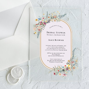 Boho Wildflower Fern Lavender Bridal Shower Acrylic Invitations