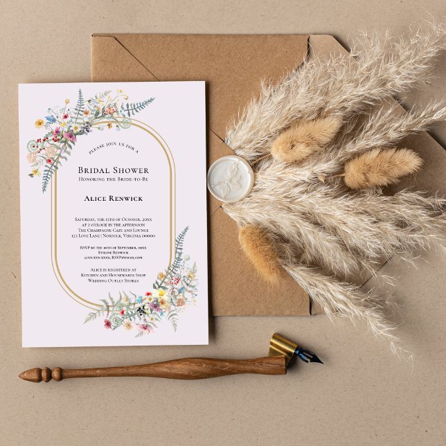 Boho Wildflower Fern Lavender Bridal Shower Invitation (Creator Uploaded)