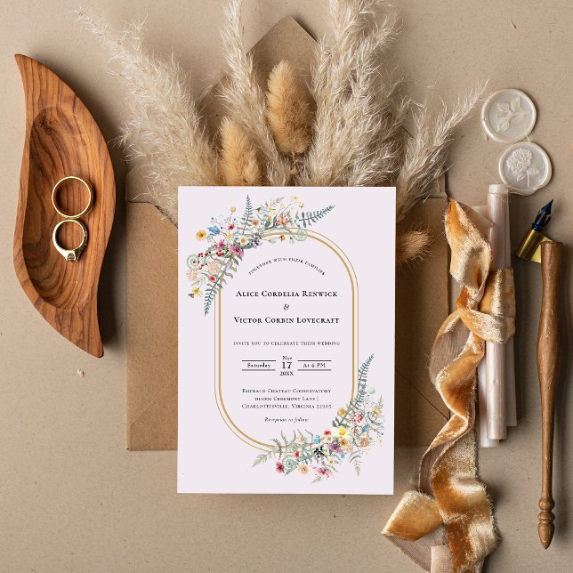 Boho Wildflower Fern Lavender Wedding Invitation (Creator Uploaded)