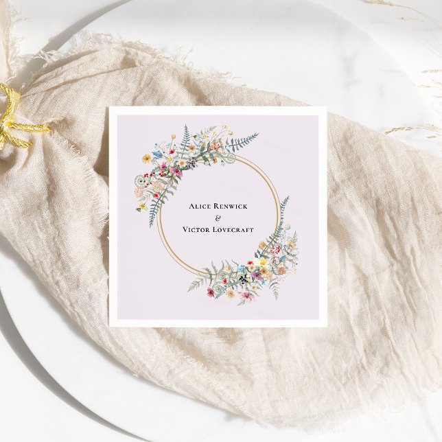 Boho Wildflower Fern Lavender Wedding Napkin (Creator Uploaded)