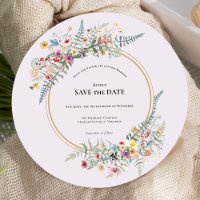 Boho Wildflower Fern Lavender Wedding Round