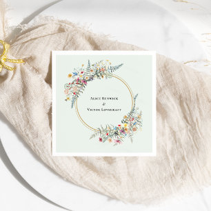 Boho Wildflower Fern Mint Green Wedding Napkin