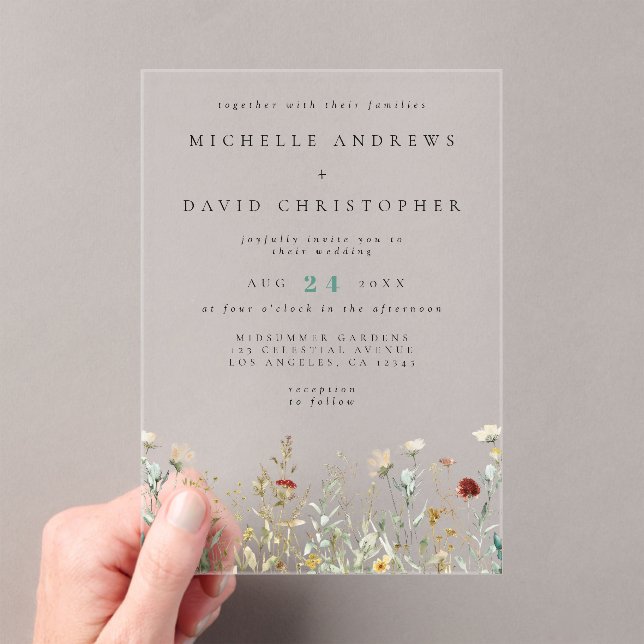 Boho Wildflower Field Wedding Acrylic Invitations (Insitu (Handheld))