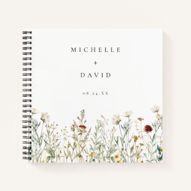 Boho Wildflower Field Wedding Guest Book (Front)