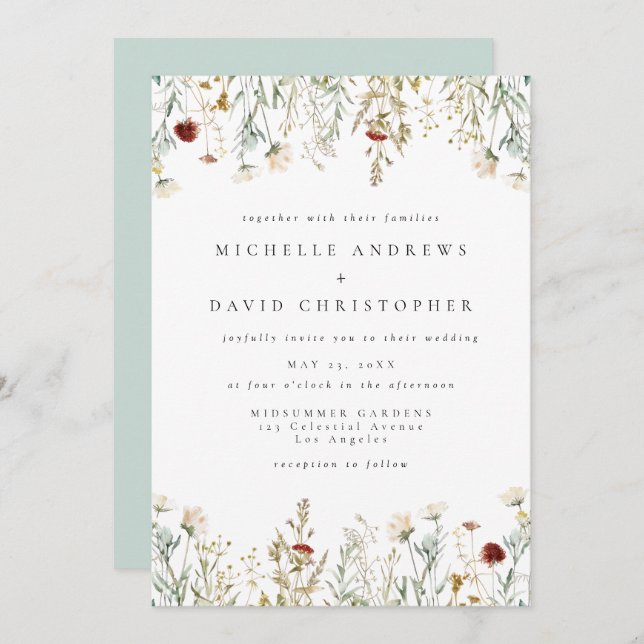 Boho Wildflower Field Wedding Invitation (Front/Back)