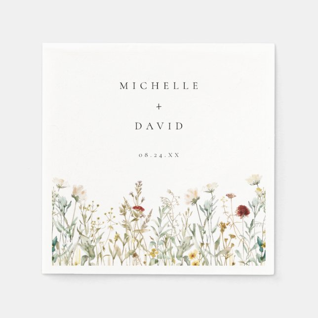 Boho Wildflower Field Wedding Napkin (Front)