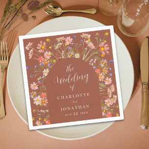 Boho Wildflower Floral Arch Terracotta Wedding Napkin