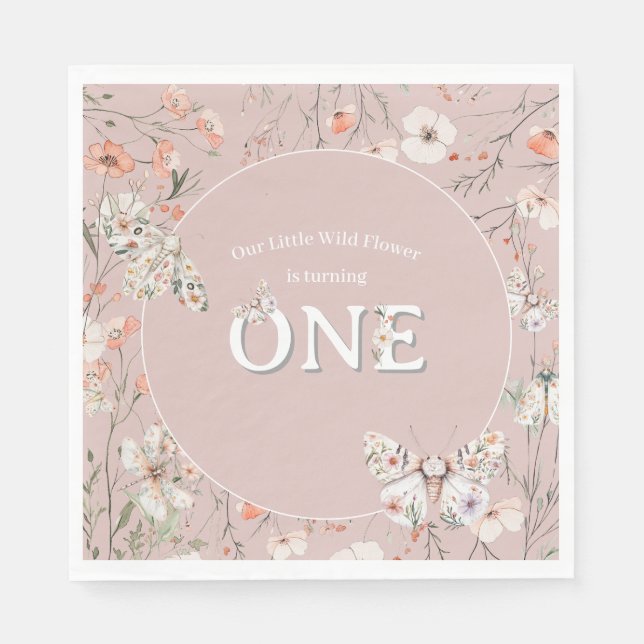Boho Wildflower Floral Baby Birthday Napkin (Front)