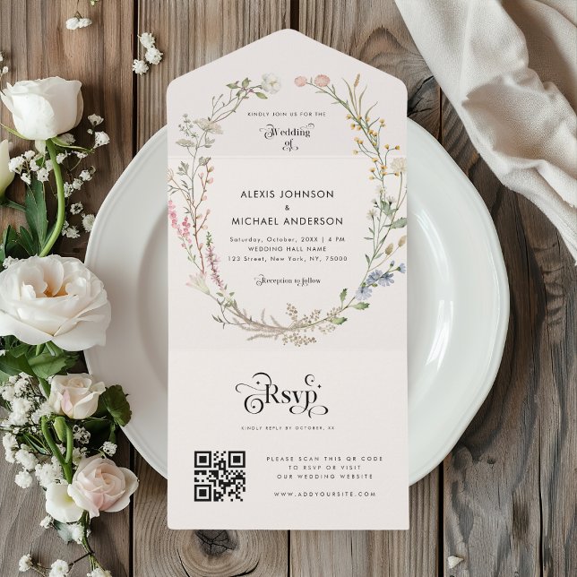 Boho Wildflower Floral Botanical Modern Typography All In One Invitation (Creator Uploaded)
