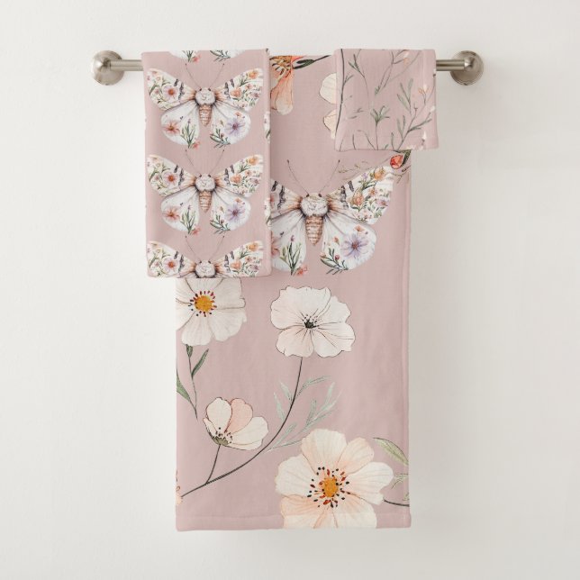 Boho Wildflower Floral Butterfly Bath Towel Set (Insitu)