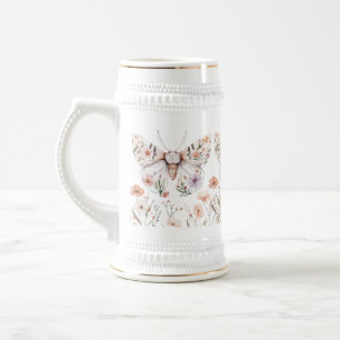 Boho Wildflower Floral Butterfly Beer Stein