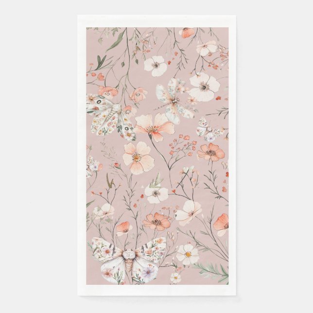 Boho Wildflower Floral Butterfly Napkin (Front)