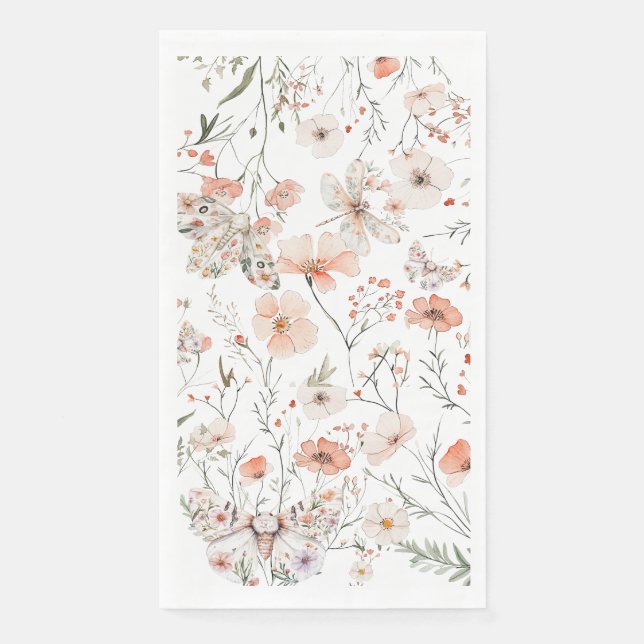 Boho Wildflower Floral Butterfly Napkin (Front)