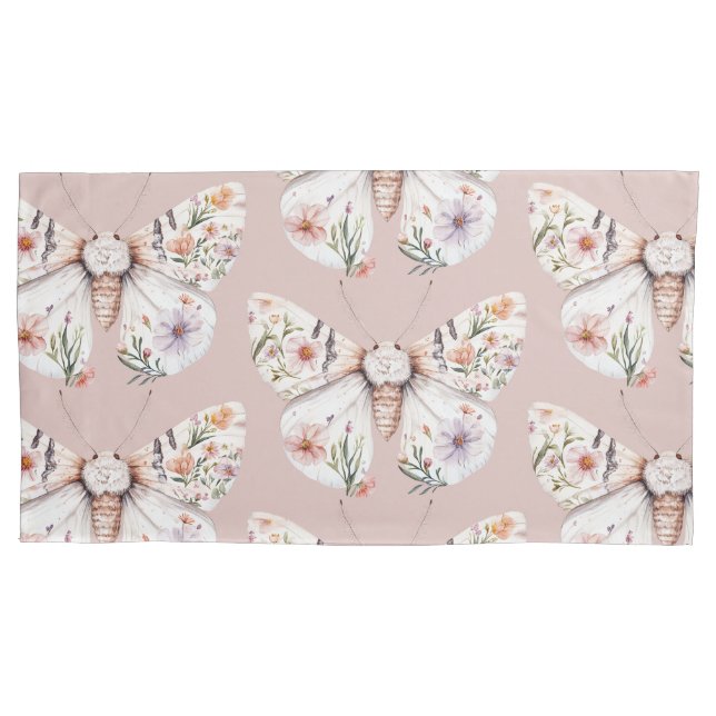 Boho Wildflower Floral Butterfly Pillowcase (Front-Left)